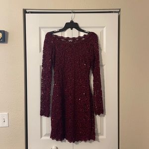 Burgundy, long sleeve, homecoming/wedding dress